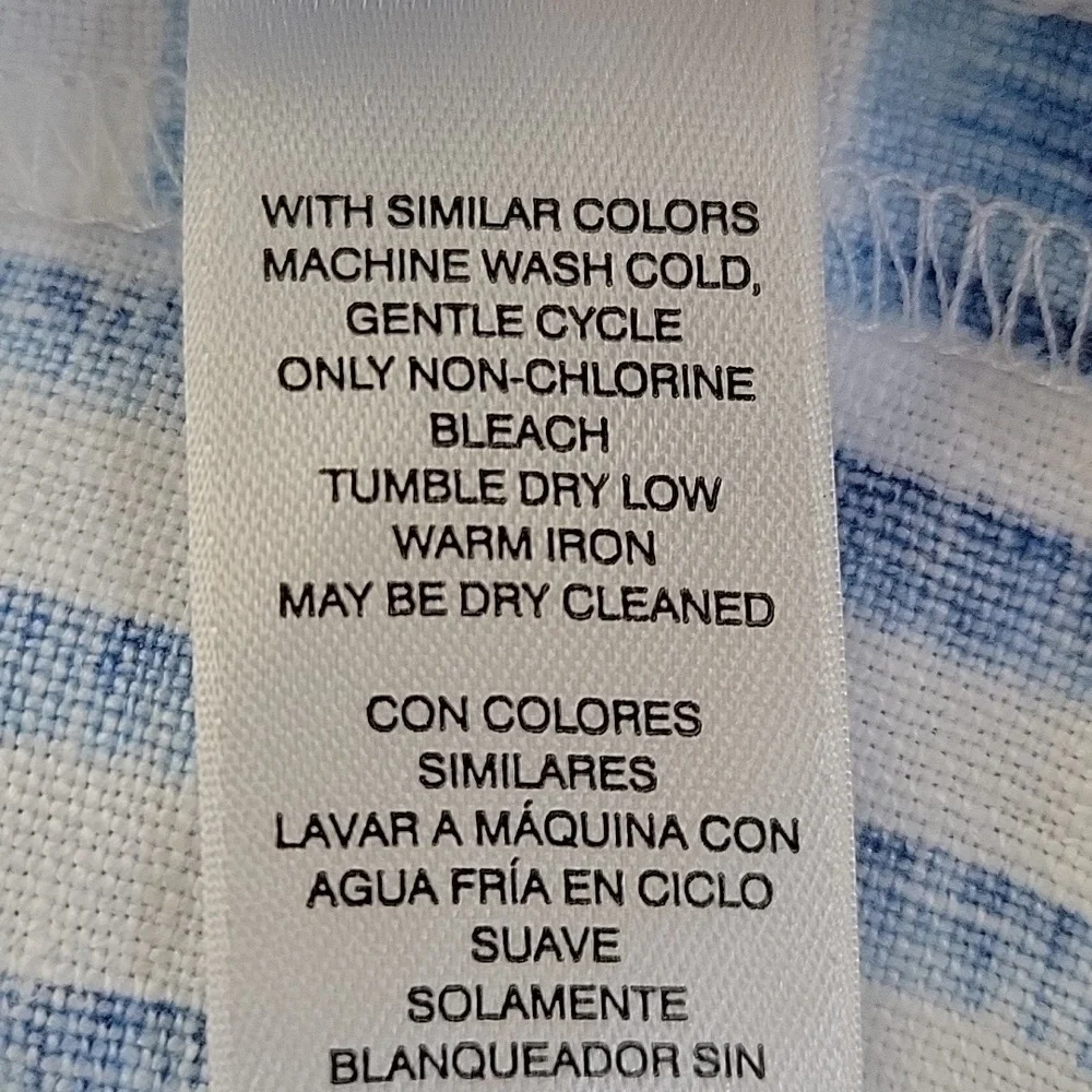 Chico's Blue‎ White Contrast Stripe Linen Pull-on Cropped Pants Size 10